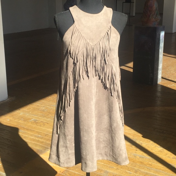 J.O.A. Dresses & Skirts - Western Micro suede tassel/fringe tan mini dress